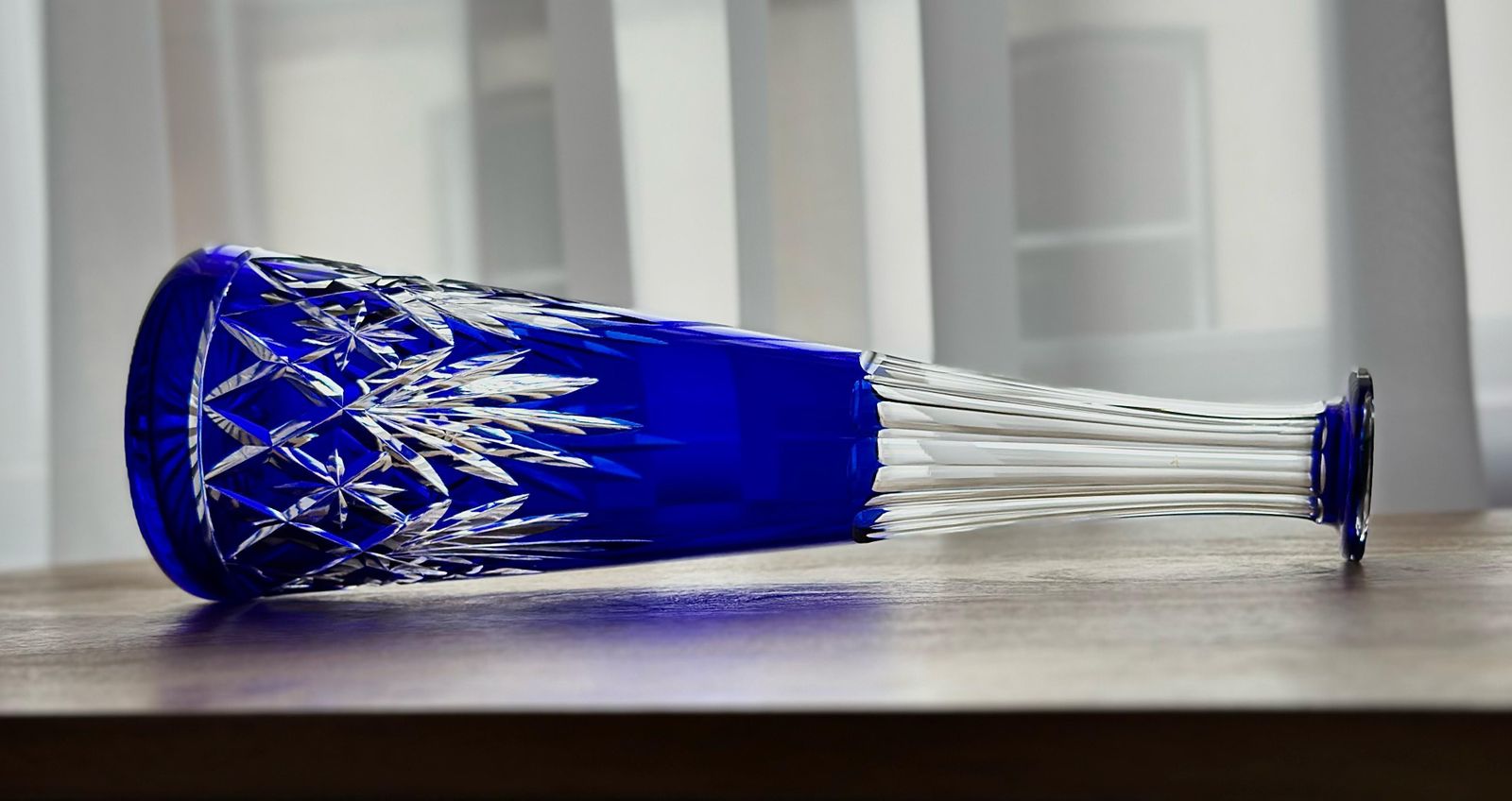 St Louis Massenet Crystal Decanter, Blue Overlay Cut Glass, 41 Cm Tall, Vintage French Barware, Elegant Liquor Bottle (Not Signed) photo vintage