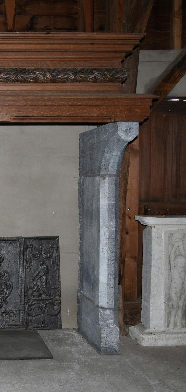 Antique Bluestone Fireplace Mantel With Wooden Mantel From The 19th Century photo for sale