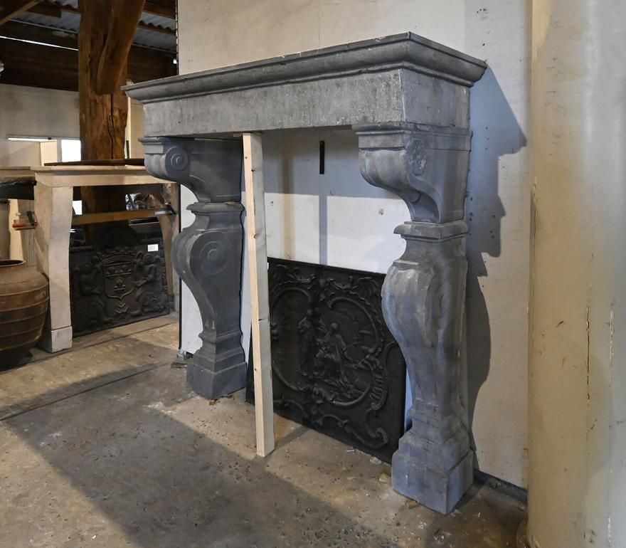 Antique Belgian Bluestone Castle Fireplace 19th Century photo for sale