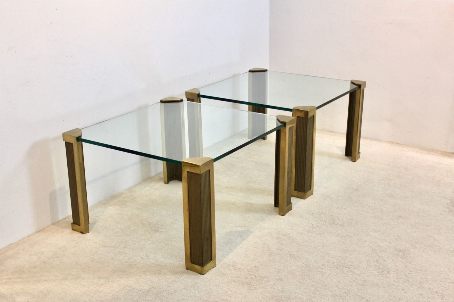 Set Of Two Brass And Glass Peter Ghyczy Large Side Tables
