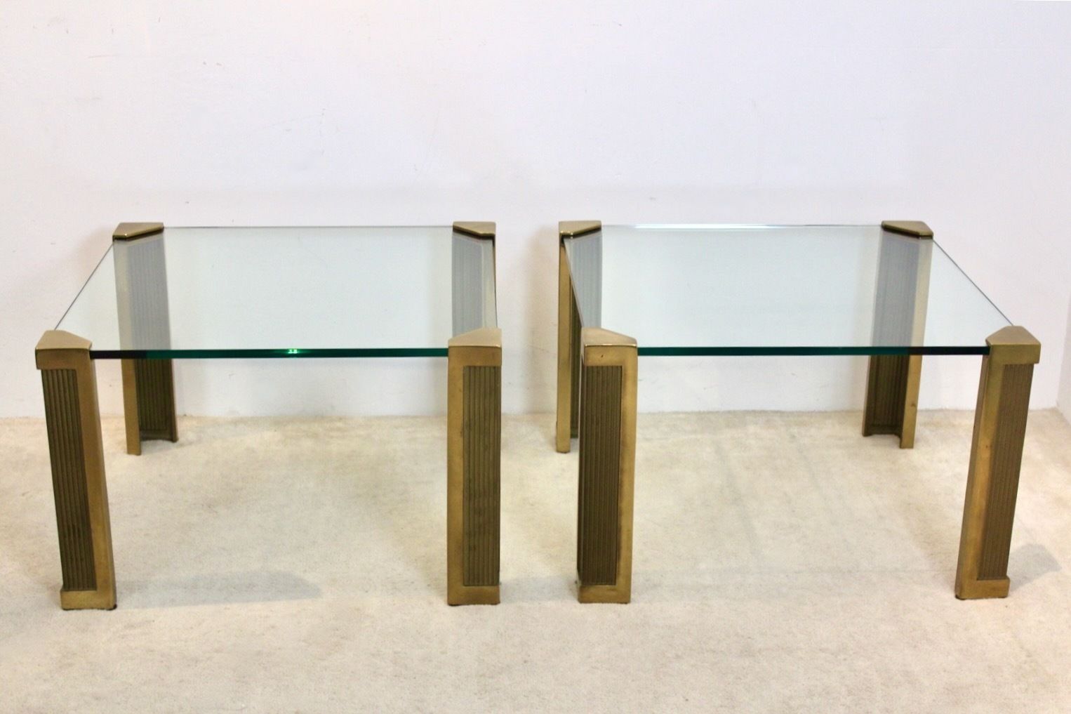 Set Of Two Brass And Glass Peter Ghyczy Large Side Tables photo vintage