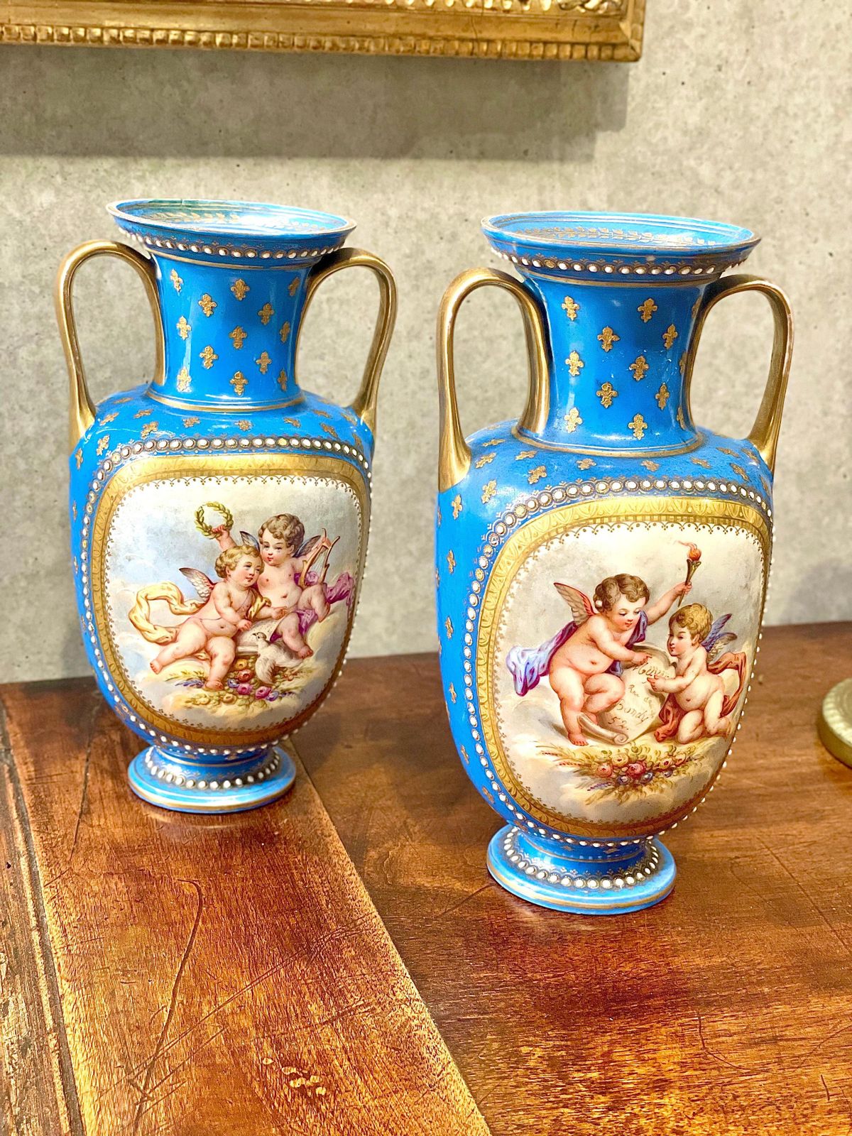 Sèvres Pair Of Gilded And Blue Porcelain Vases, 19th Century photo buy