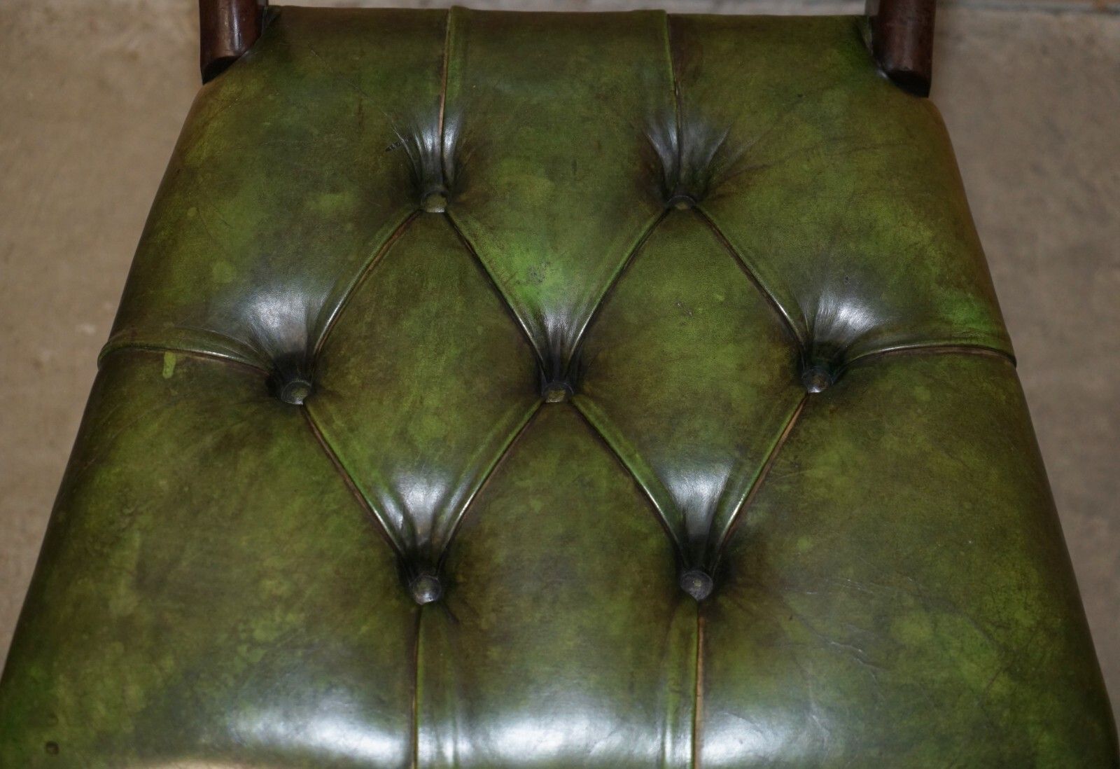 Four Fine Antique Victorian Green Leather Mahogany Chesterfield Dining Chairs 4 photo 2750.0