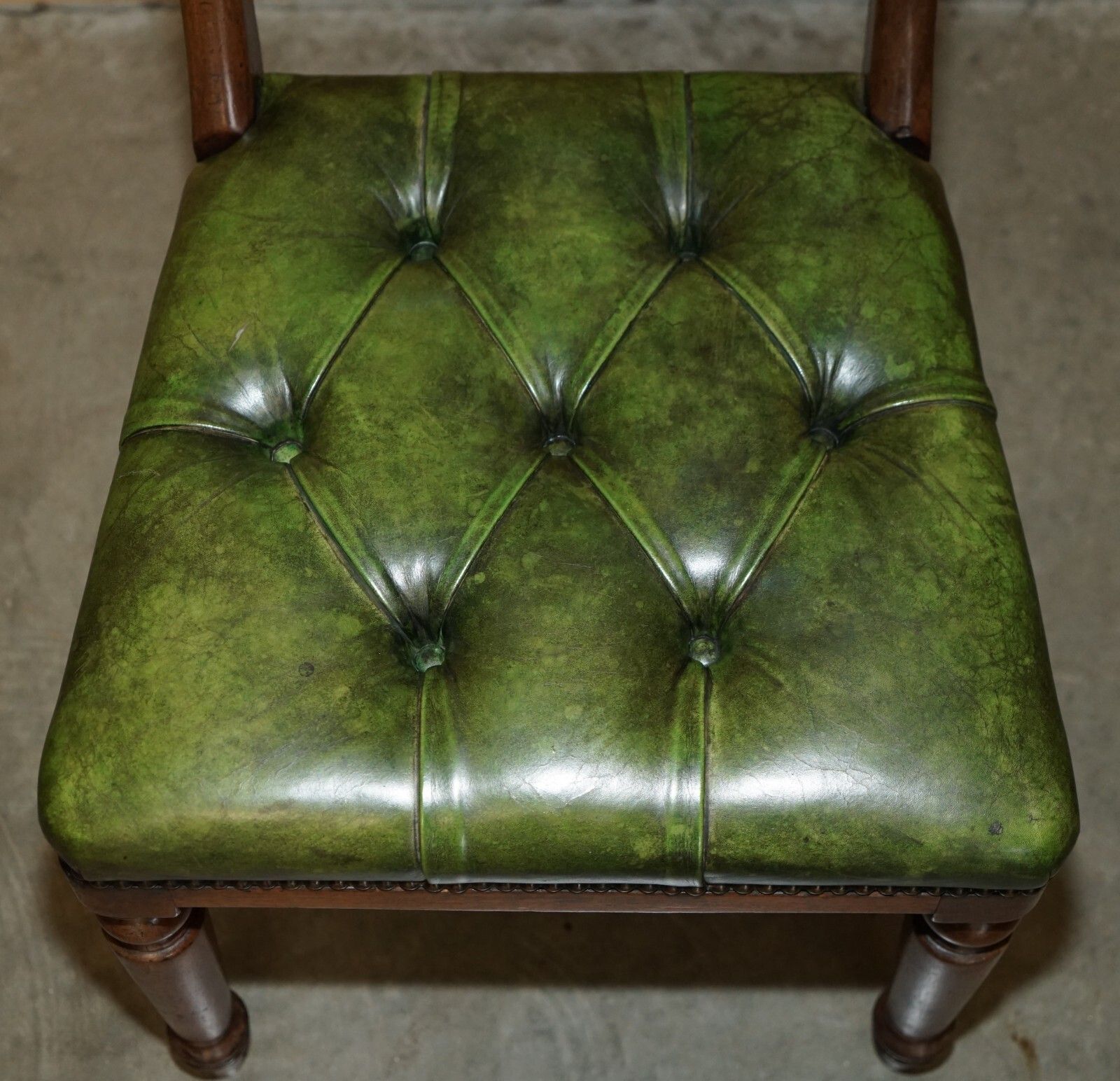 photo buy Four Fine Antique Victorian Green Leather Mahogany Chesterfield Dining Chairs 4