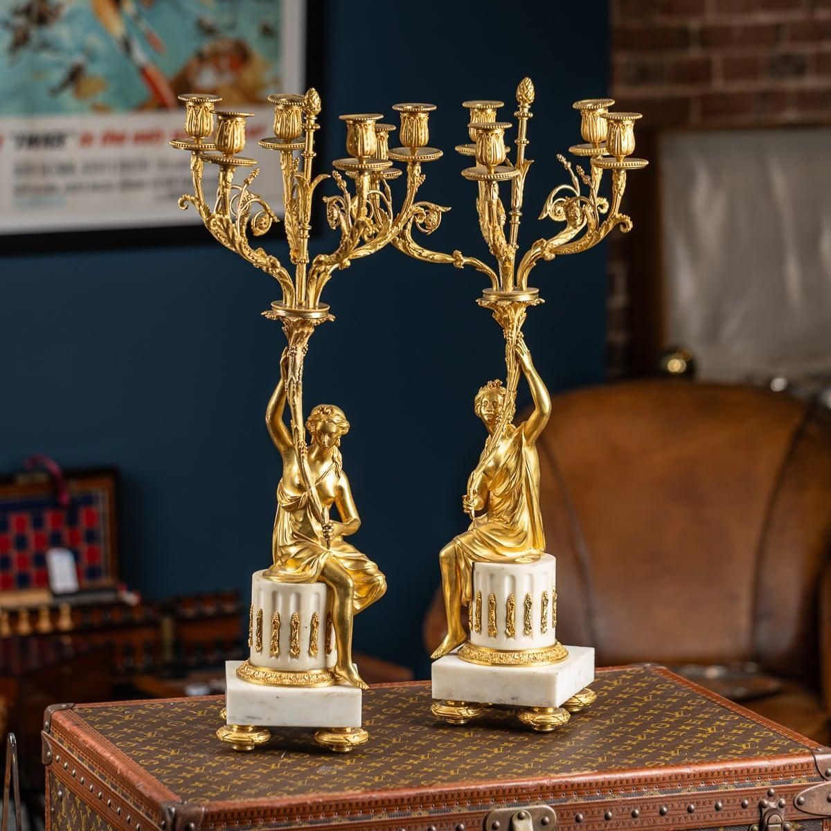 19th Century French Pair Of Louis XVI Style Ormolu Five Light Candelabra C.1880 photo furniture