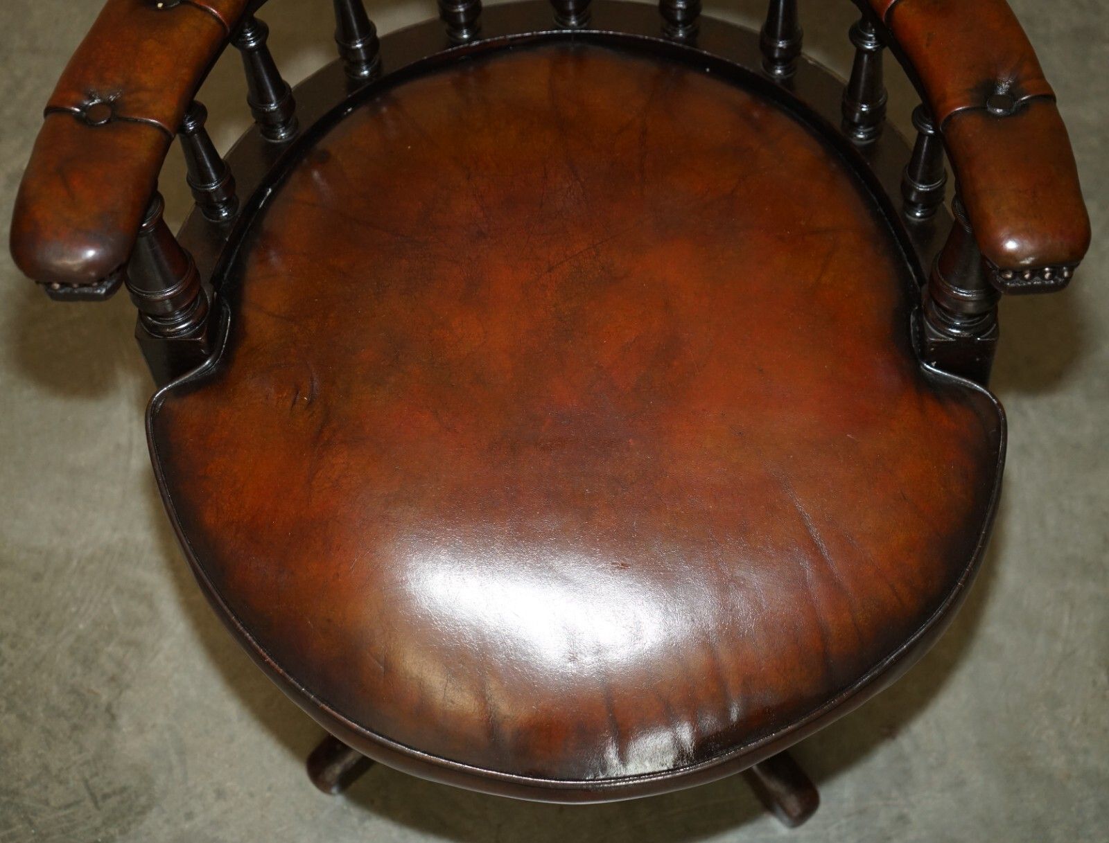 Antique Victorian Fully Restored Brown Leather Chesterfield Captains Chair photo vinterior