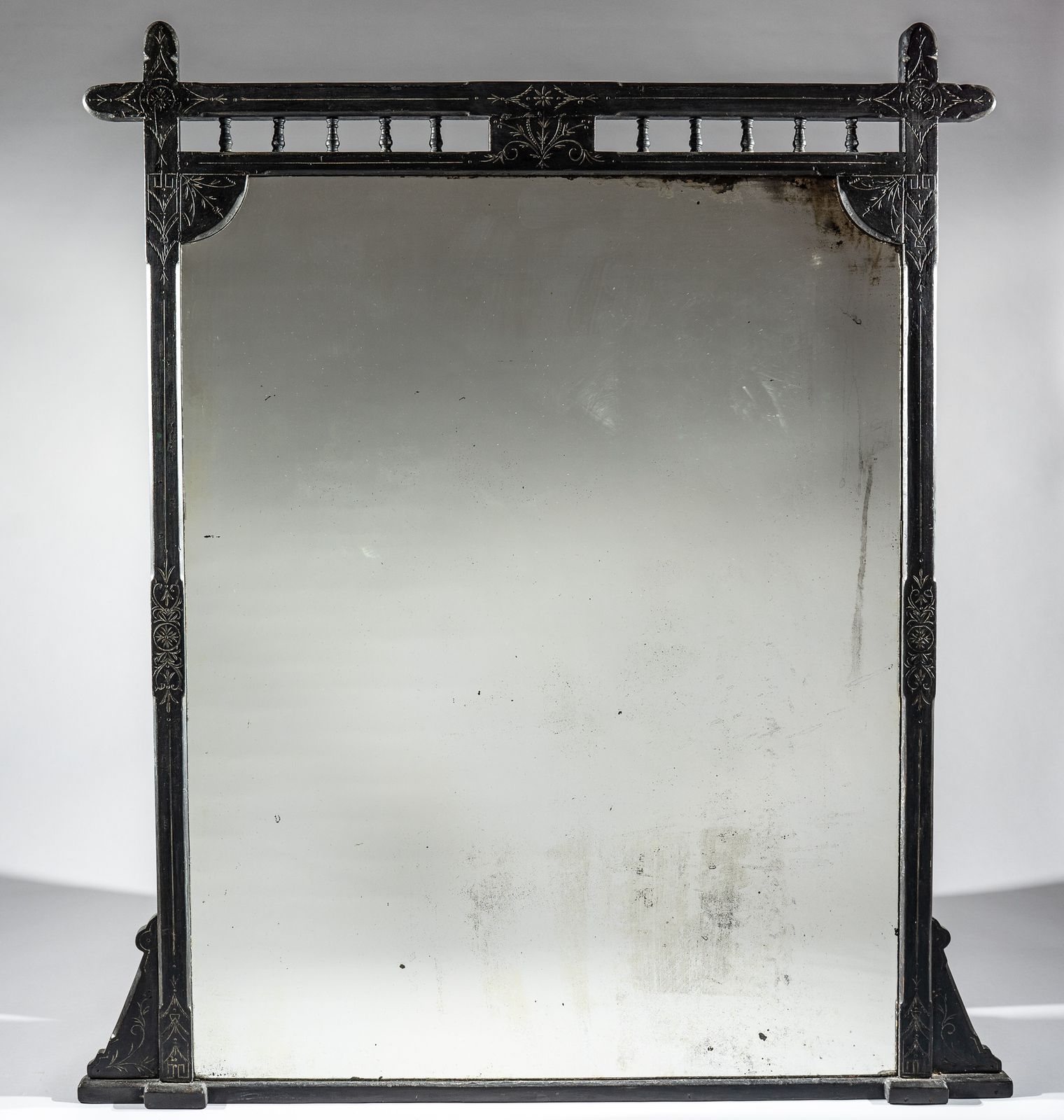 Large 19th Century Victorian Painted And Parcel   Silvered Overmantle Mirror