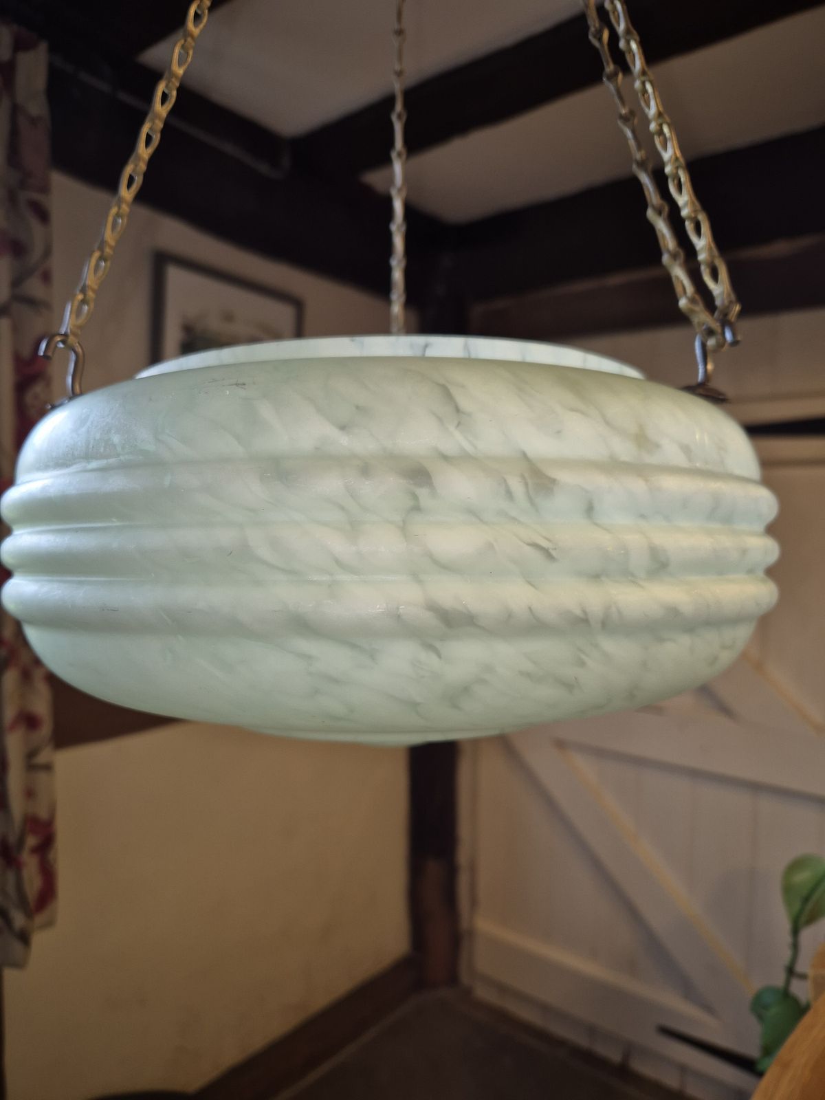 Art Deco Glass Light Shade, Pale Green Marble Effect. photo furniture