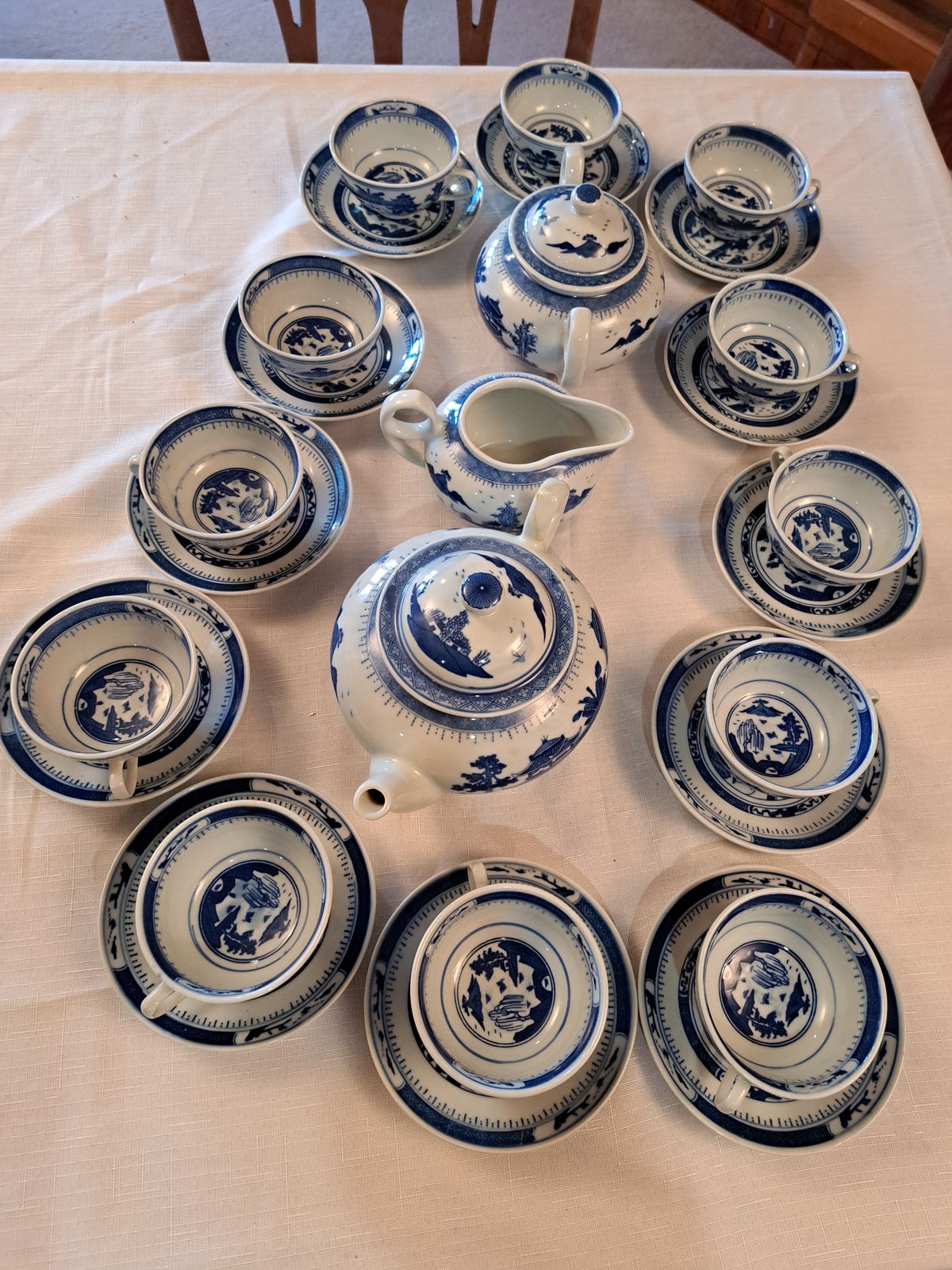 Porcelain Tea Serving For 12 Guests China Blue On White Set Of 29 Pieces photo furniture
