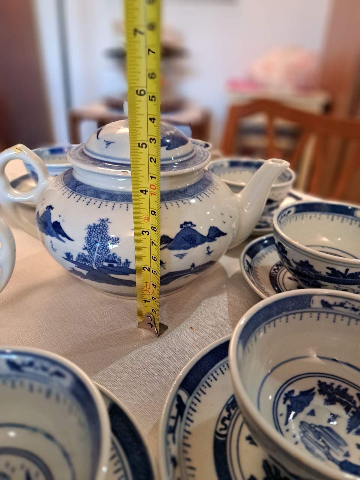Porcelain Tea Serving For 12 Guests China Blue On White Set Of 29 Pieces photo vintage