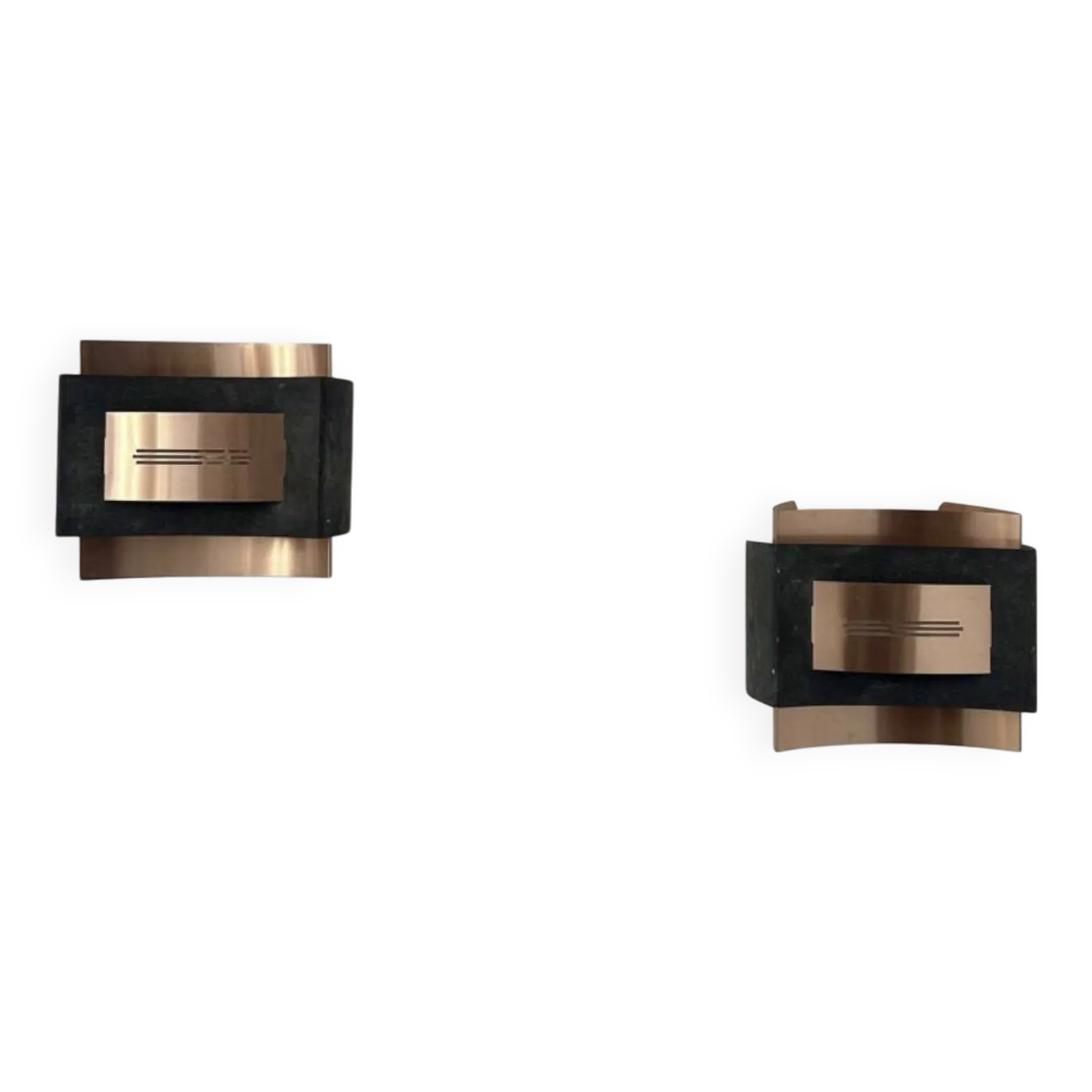 Pair Of Vintage Wall Lights, Matte Black Metal And Copper, Netherlands 1960s