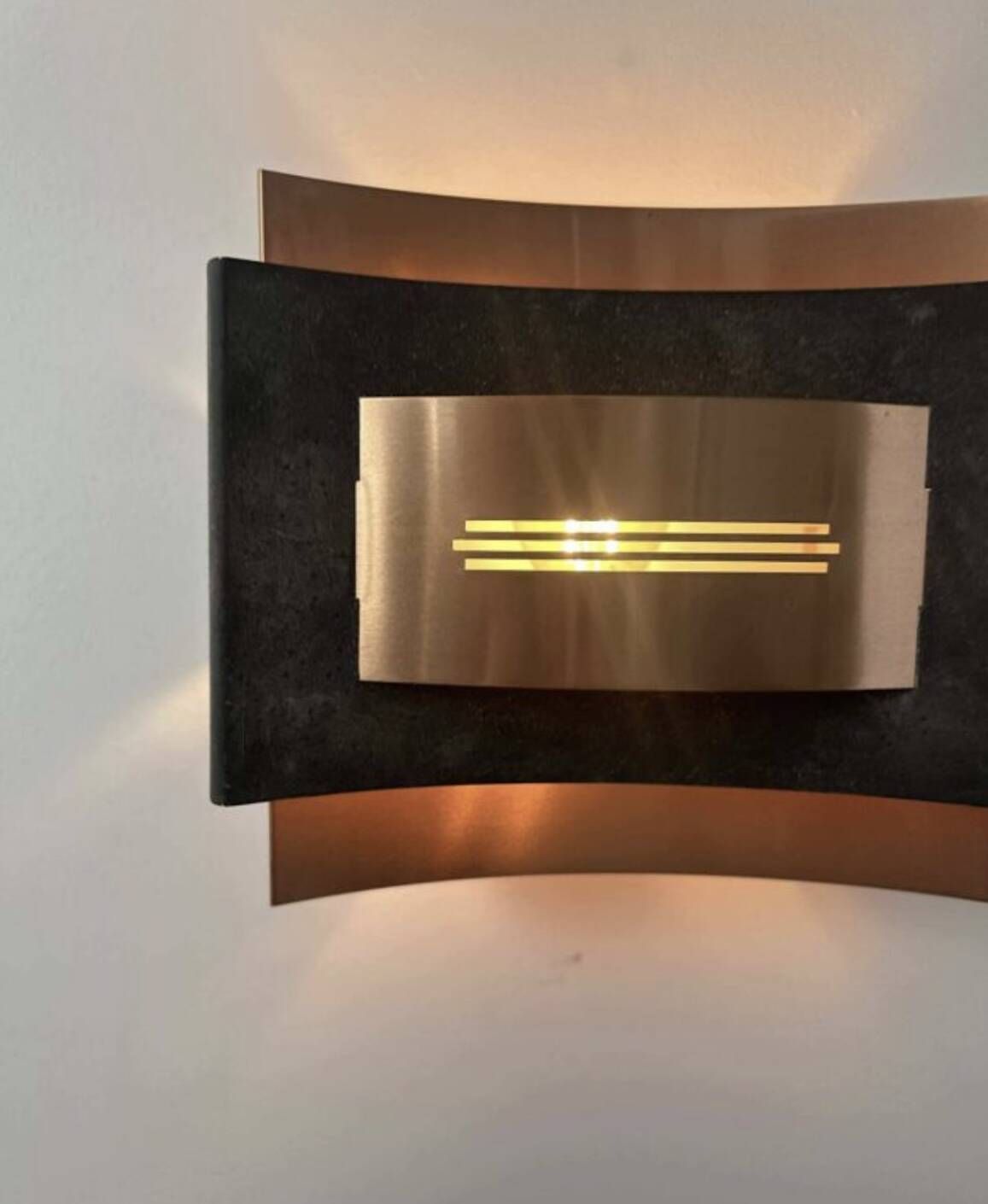 Pair Of Vintage Wall Lights, Matte Black Metal And Copper, Netherlands 1960s photo for sale