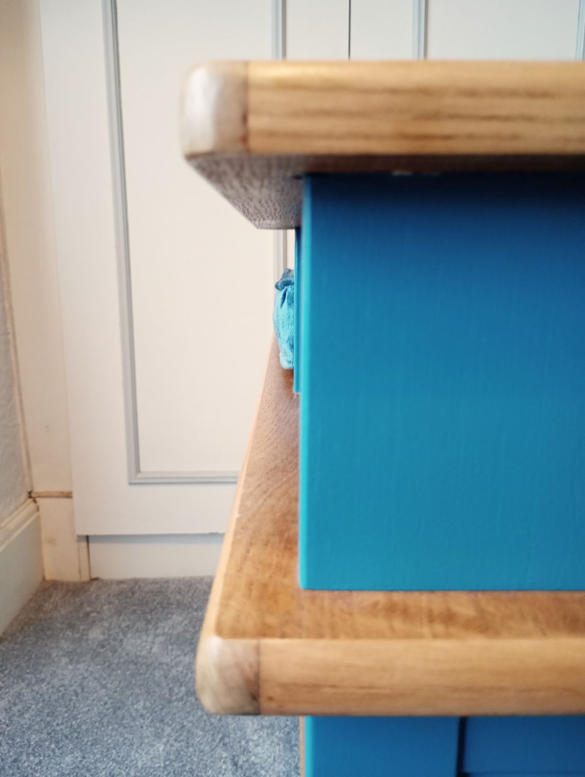 Upcycled Telephone Seat In Oak And Teal Paint With Custom Cushion photo vintage