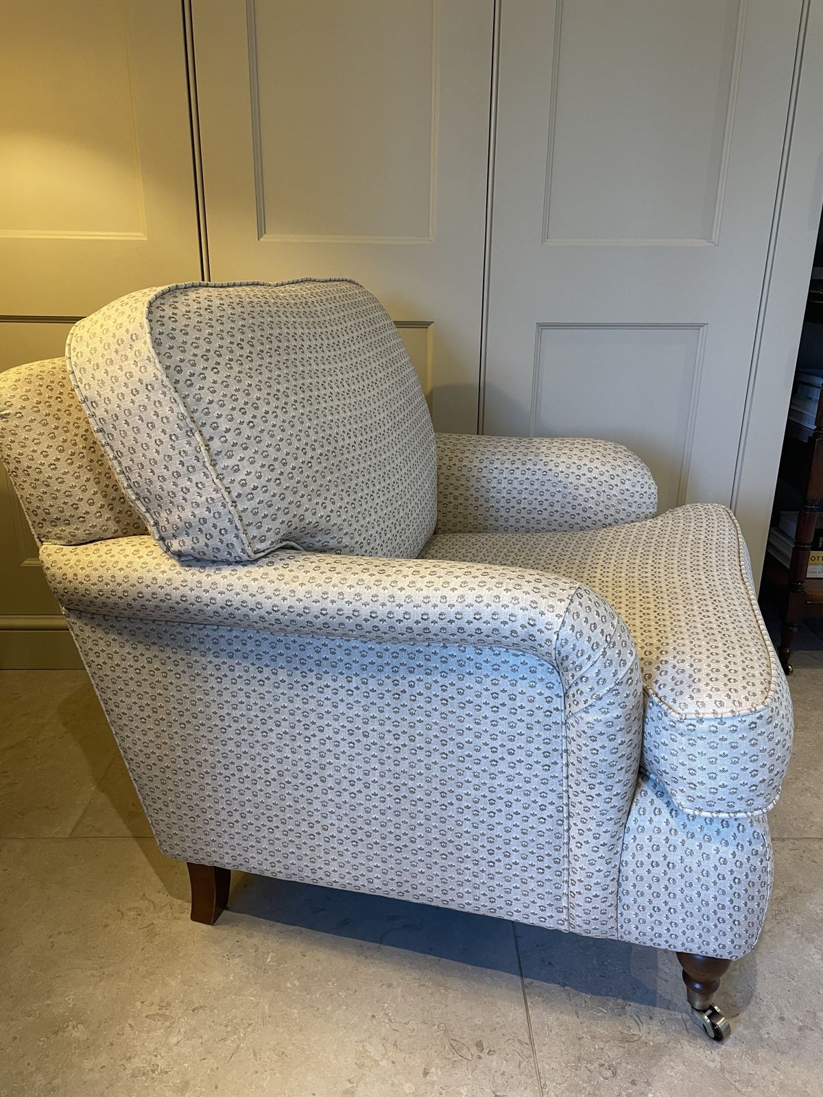 George Smith Style Armchair Professionally Upholstered In Warner House Fabric.