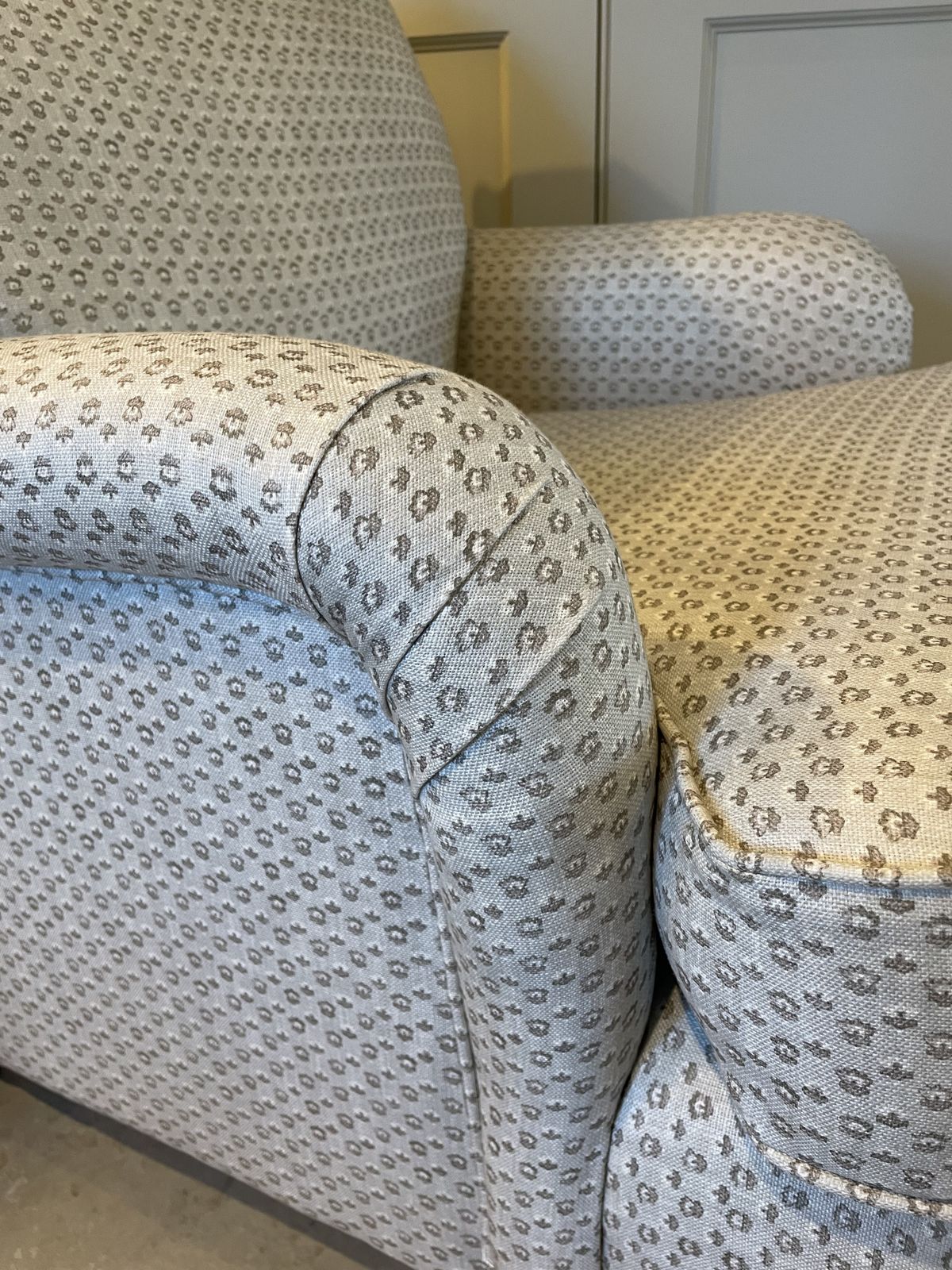George Smith Style Armchair Professionally Upholstered In Warner House Fabric. photo vinterior