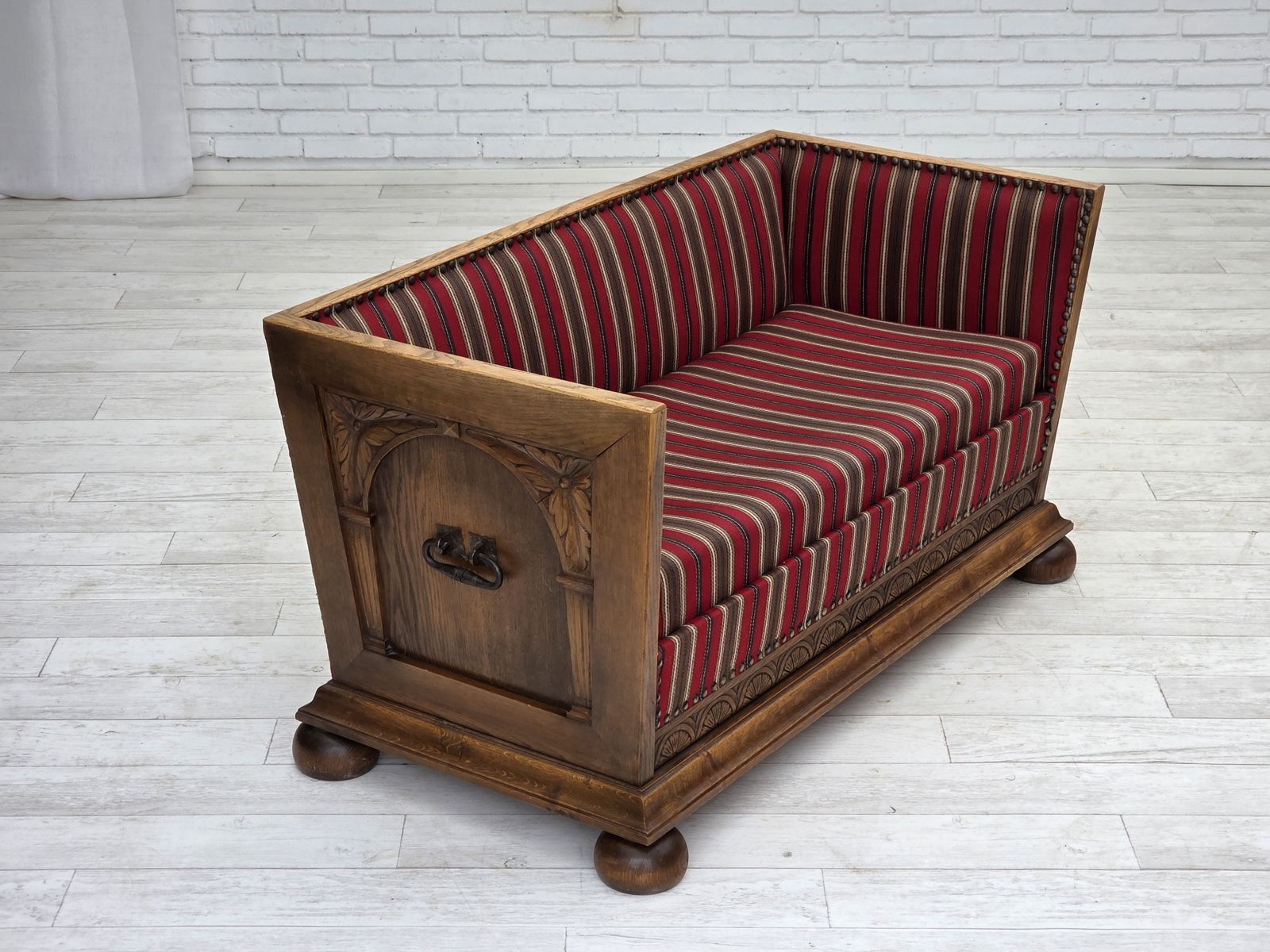 1960s, Danish 2 Seater Sofa, Original Condition, Furniture Wool, Oak Wood. photo 1570.0