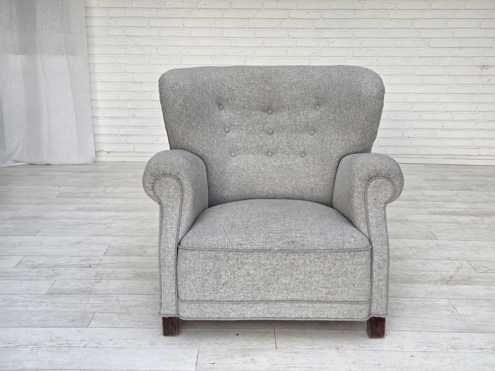 1950s, Danish Relax Chair By Fritz Hansen, Model 1518, Grey Furniture Wool Fabric. photo furniture