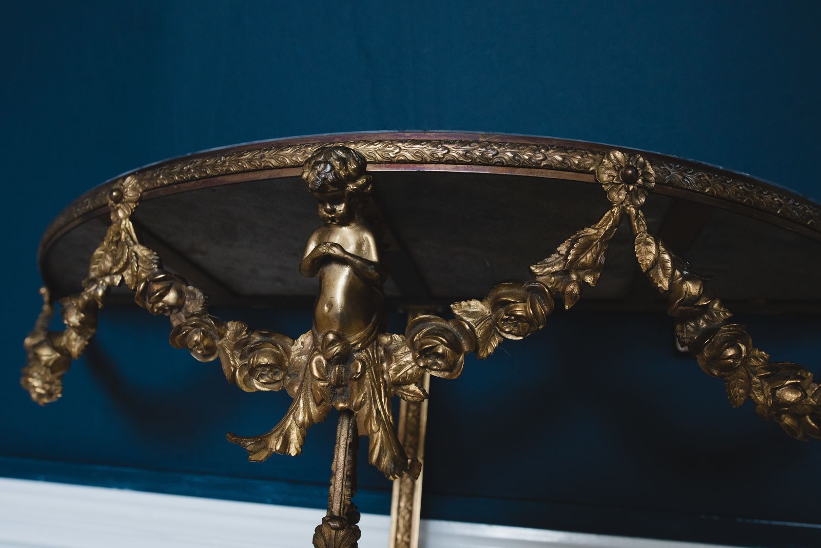 Baroque Style Marble Wall Console With Cherub
