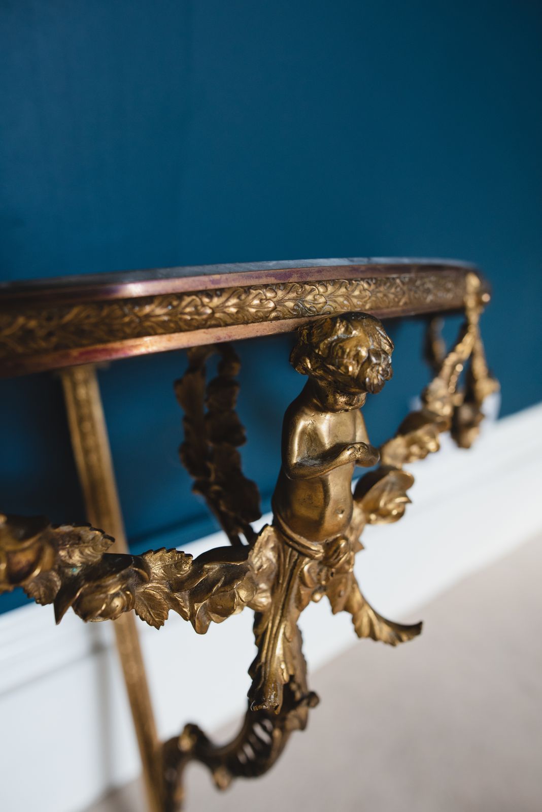 Baroque Style Marble Wall Console With Cherub photo Furniture