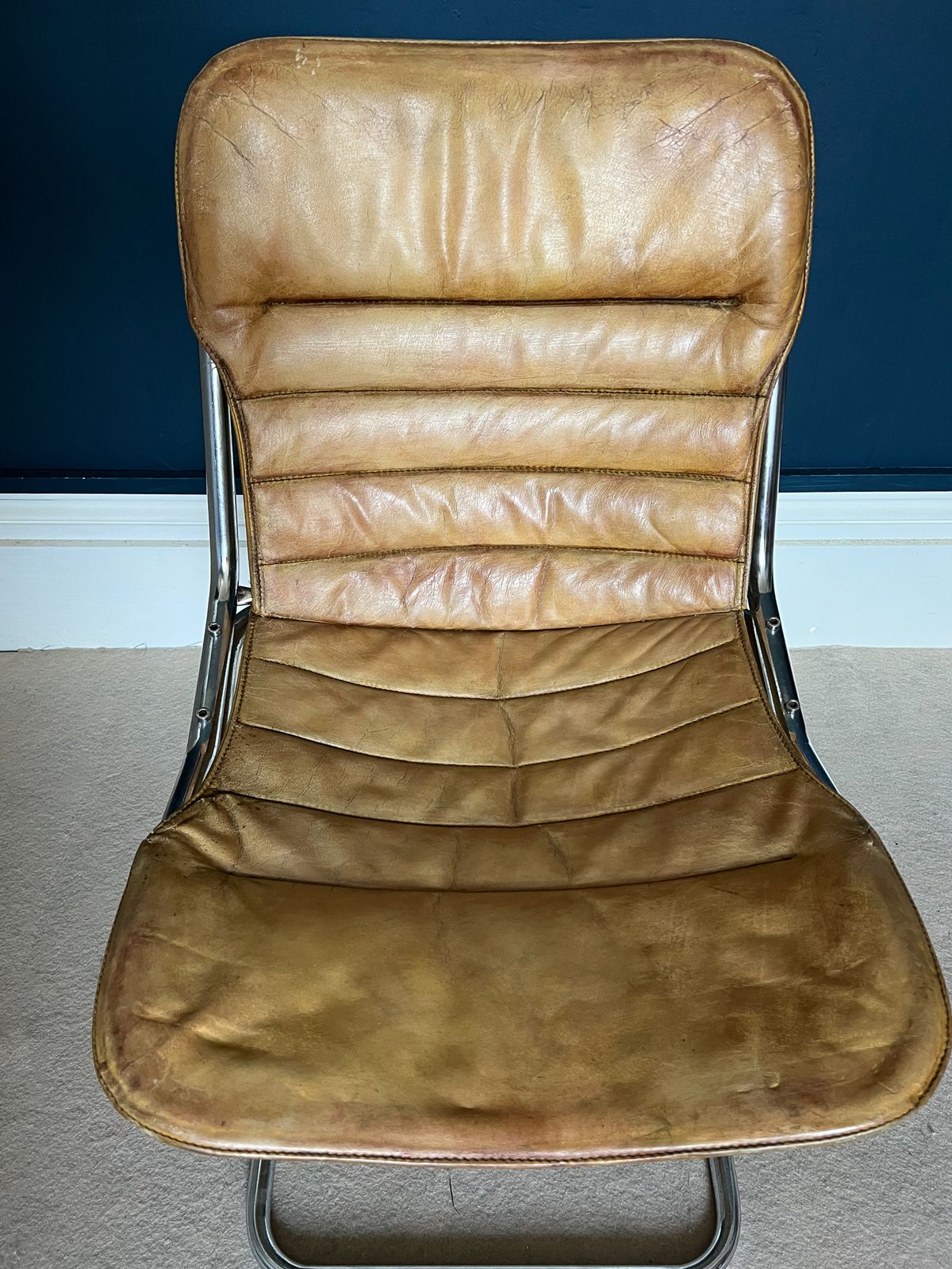 Set Of Four Italian Tan Leather And Chrome Chairs photo Furniture