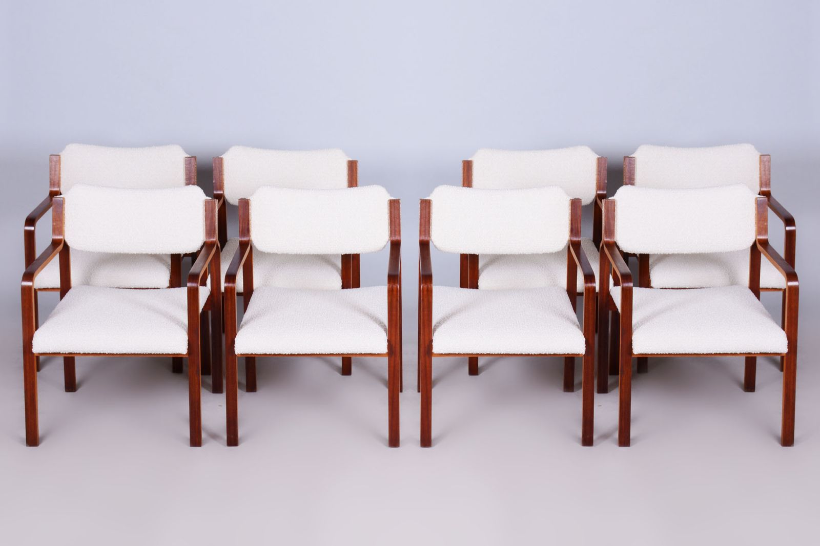 Set Of Eight Restored Midcentury Chairs, By Ludvik Volak, Mahogany, Czech, 1960s