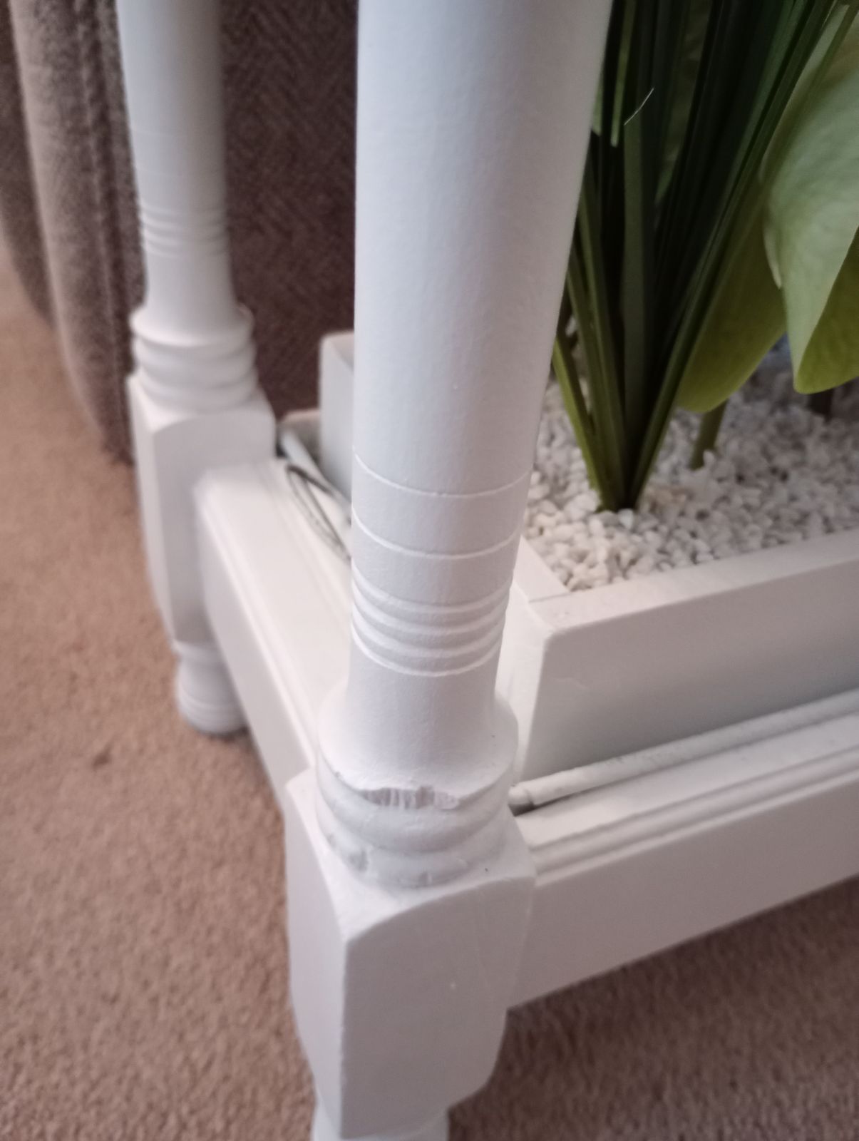 photo for sale Upcycled Glazed Table Faux Flower Display In Satin White Paint Finish.