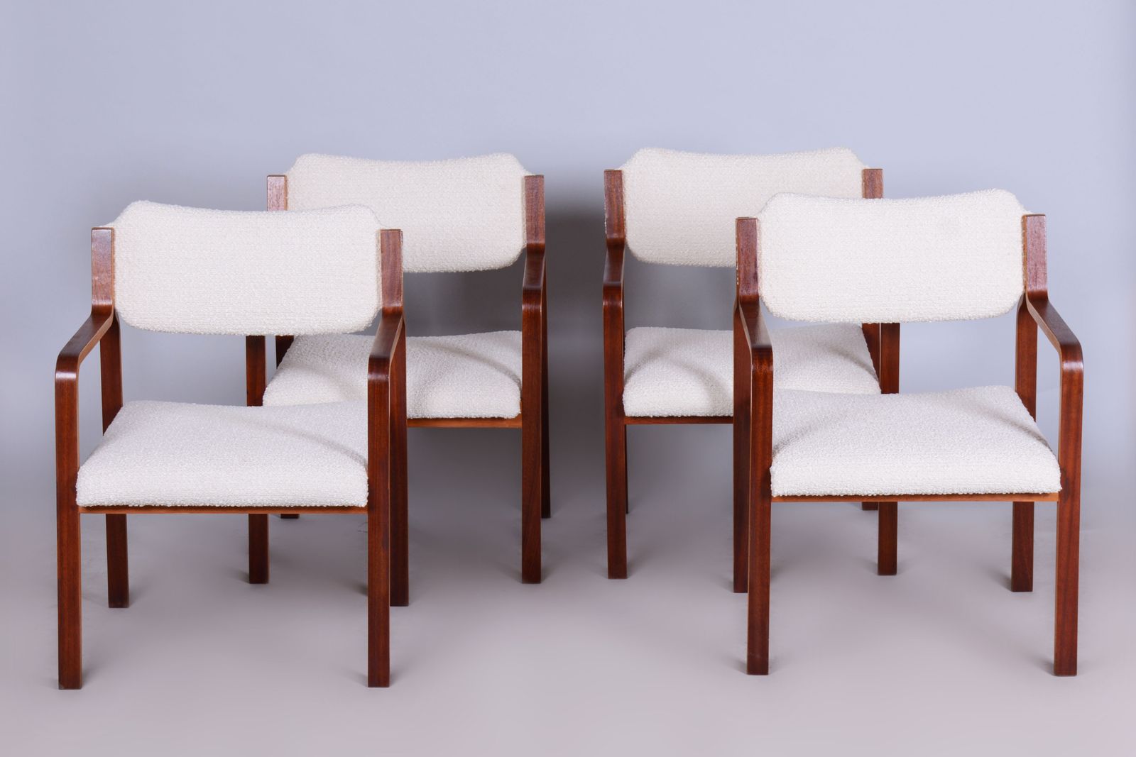 Set Of Four Restored Mid Century Chairs, By Ludvik Volak, Mahogany, Czech, 1960s