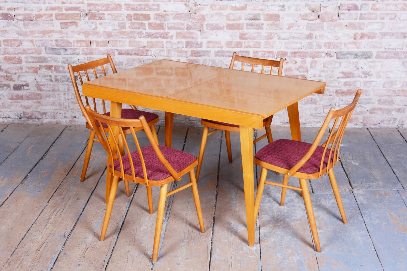 Set Of Four Original Mid Century Chairs, By Antonín šuman, Beech, Czech, 1960s photo for sale