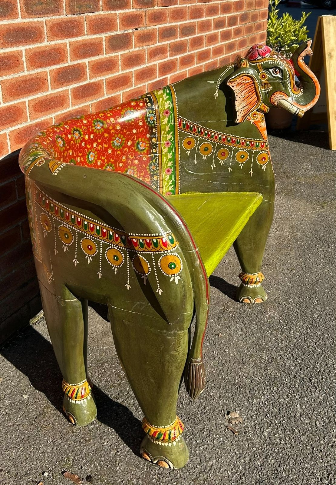 photo furniture Carnival Vintage Unique Indian Hand Painted Folk Art Large Elephant Bench Seat