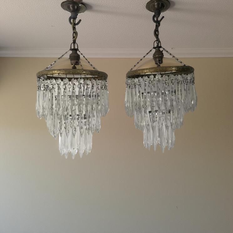 Pair Of Antique 3 Tier Icicle Drop Chandeliers