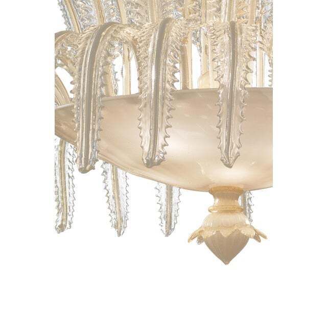 Venetian White And Gold Leaves Murano Style Glass Chandelier photo vinterior