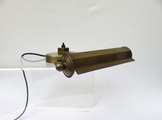 Art Deco Minimalist Piano Lamp In Patinated Brass, 1920s photo vinterior