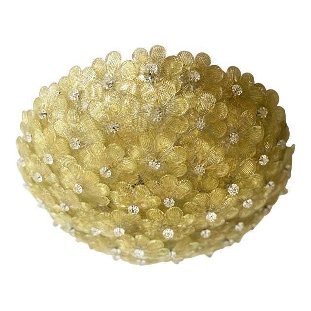 Early 21st Century Gold Flowers Murano Glass Flush Moun