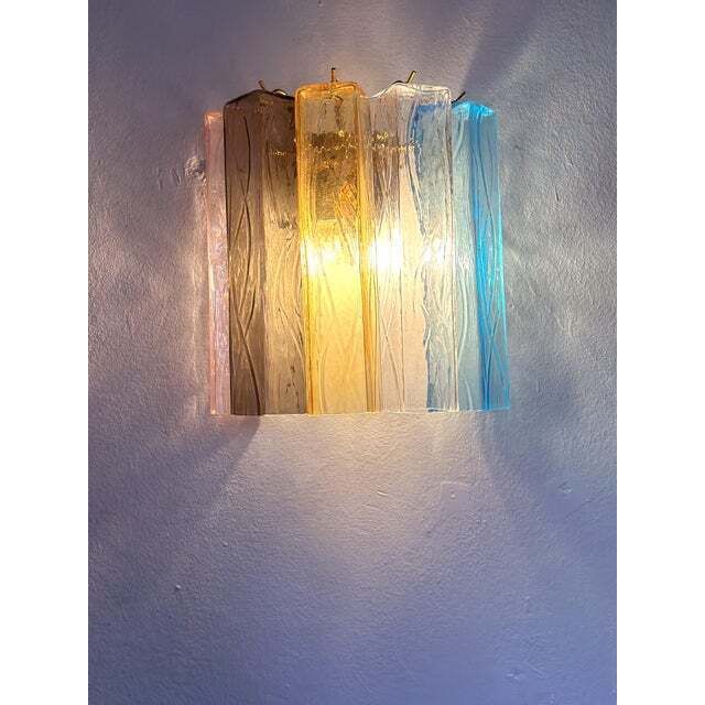 Set Of Two Multicolored "Squares Bark" Murano Glass Wall Sconces In Barovier Style photo buy