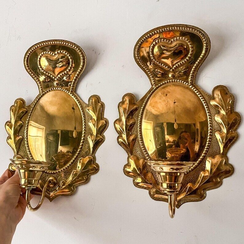 A Pair Of Swedish Brass Heart Candle Sconces photo furniture