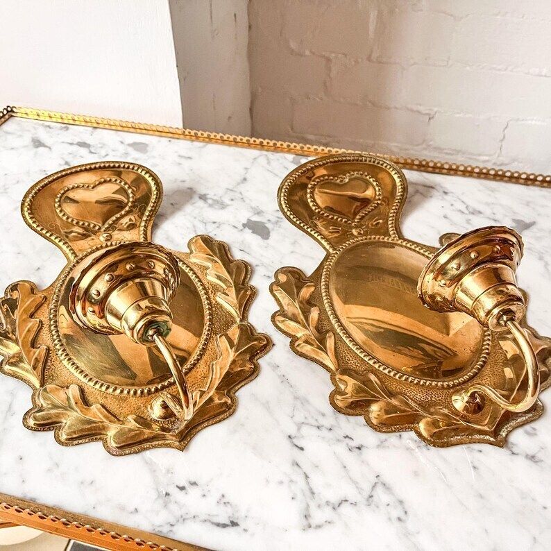 A Pair Of Swedish Brass Heart Candle Sconces photo Home Decor