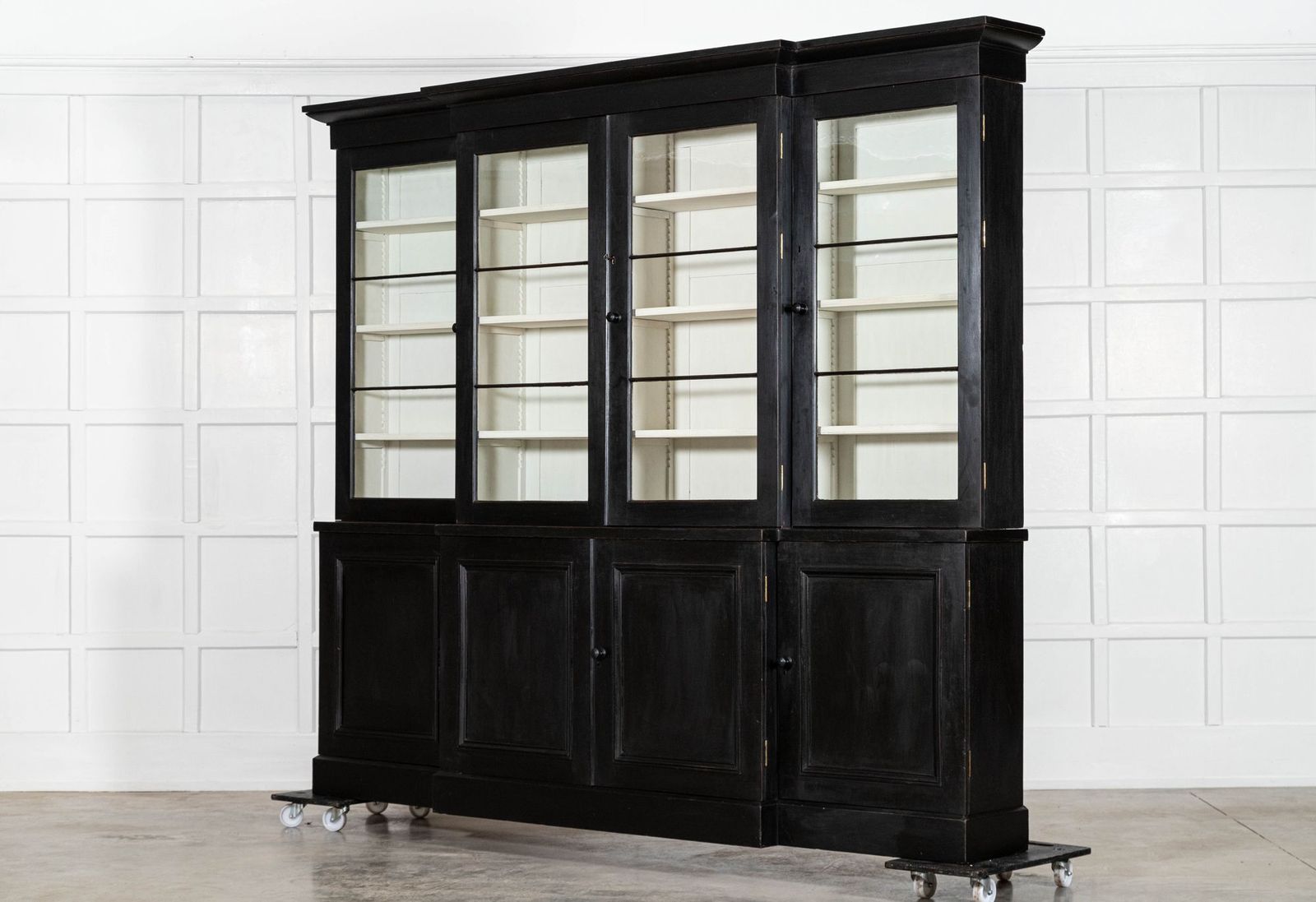 Monumental 19thc English Ebonised Mahogany Glazed Breakfront Bookcase photo 10293.0