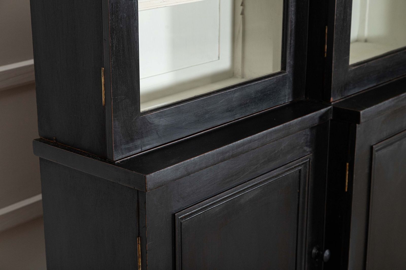 photo furniture Monumental 19thc English Ebonised Mahogany Glazed Breakfront Bookcase