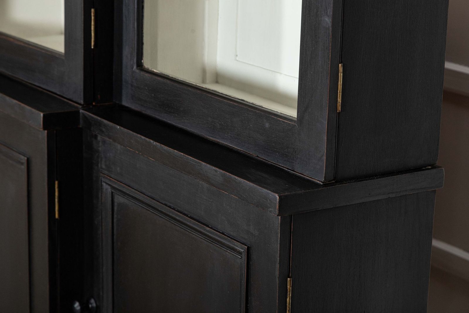 Furniture Monumental 19thc English Ebonised Mahogany Glazed Breakfront Bookcase photo