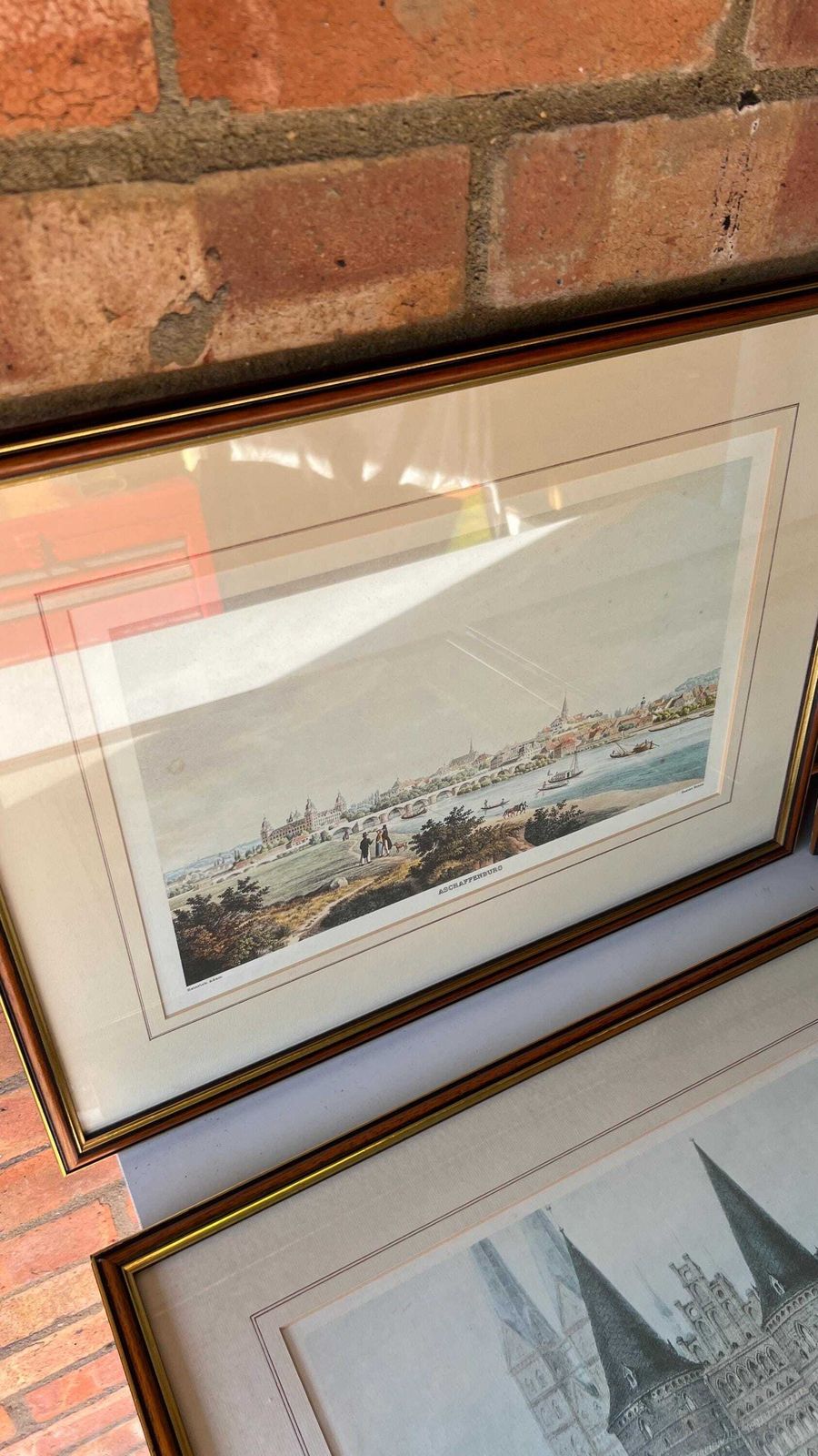 Set Of Four Mid Century Framed Pictures Of Antique German City Etchings photo for sale