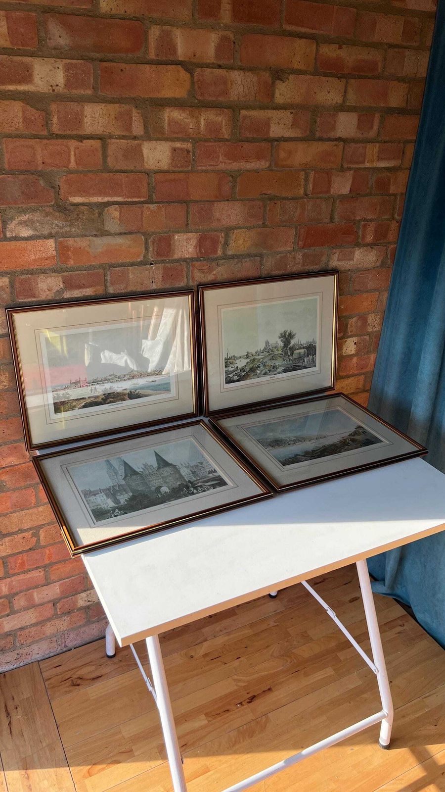 Set Of Four Mid Century Framed Pictures Of Antique German City Etchings photo buy