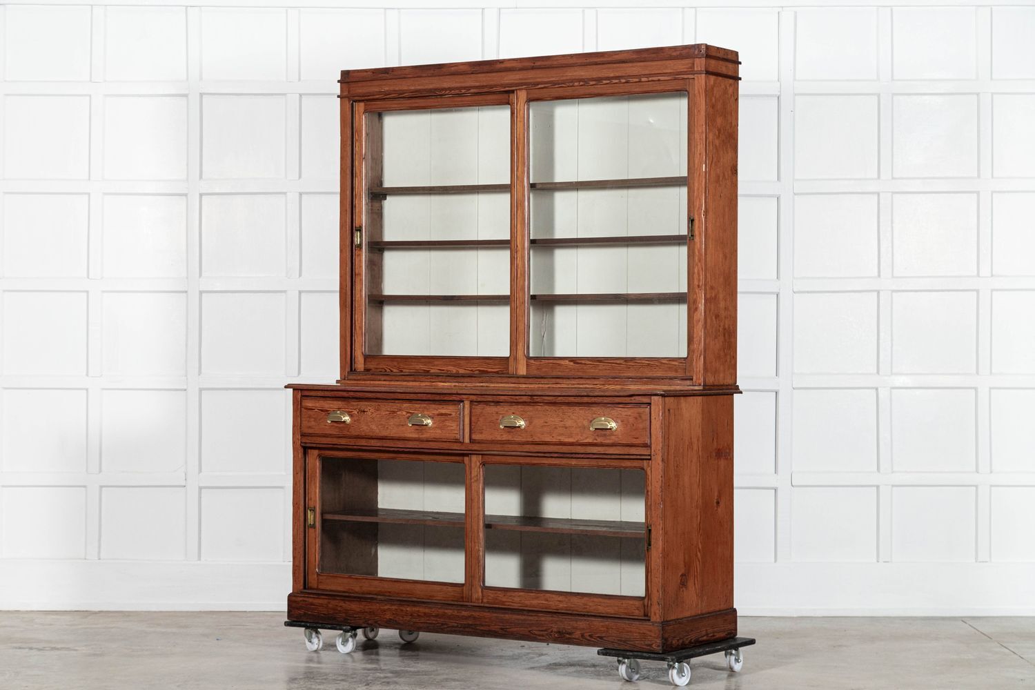 Large 19thc English Glazed Pine Haberdashery Cabinet photo vinterior
