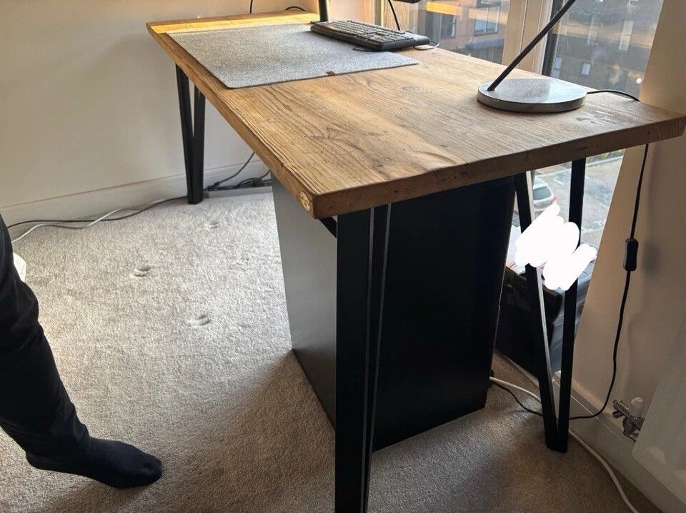 Handmade Oak Desk With Black Hairpin Legs 175x60 Great Condition photo for sale