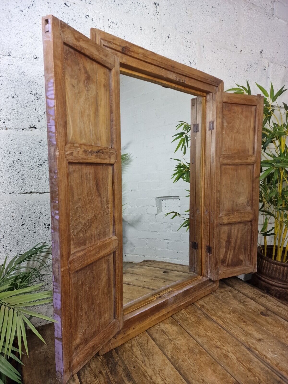Large Antique Indian Colonial Solid Wooden Window Shutters Wall Garden Mirror photo buy