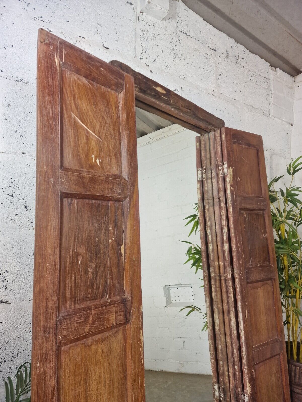 photo furniture Large Antique Indian Colonial Solid Wooden Window Shutters Wall Garden Mirror