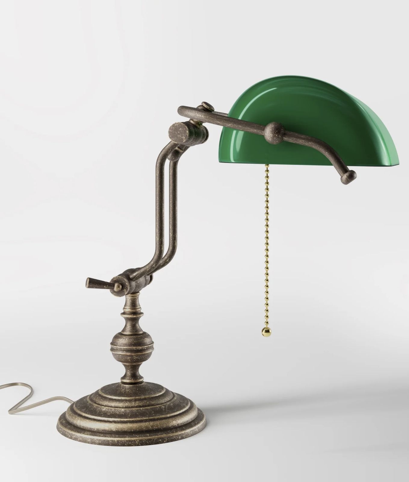 Vintage Brass Banker’s Lamp With Green Glass Shade – 45 Cm, 3.8 Kg photo furniture