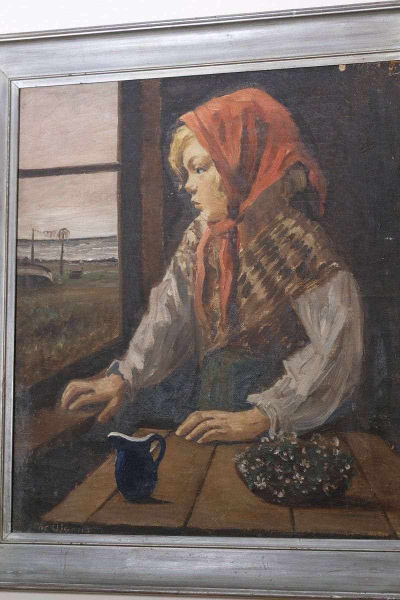2450.0 Oil On Canvas Study Of A Girl By Christian Aigens photo