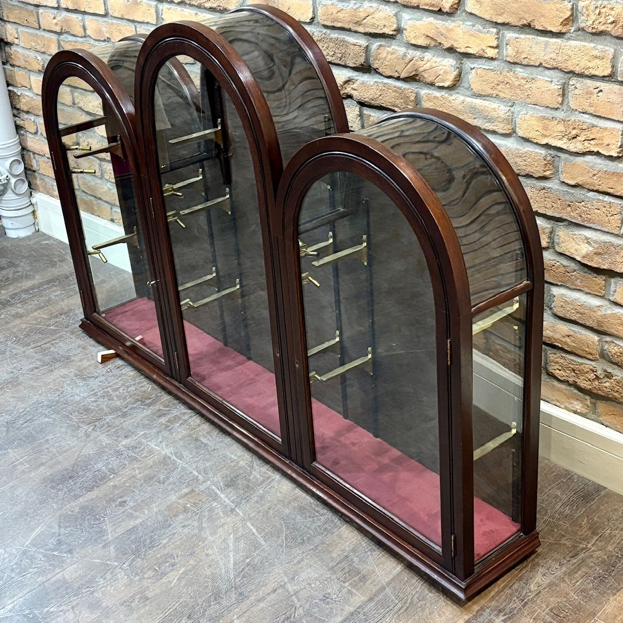 1970s Triple Bow Top Glass Shop Display Cabinet photo furniture