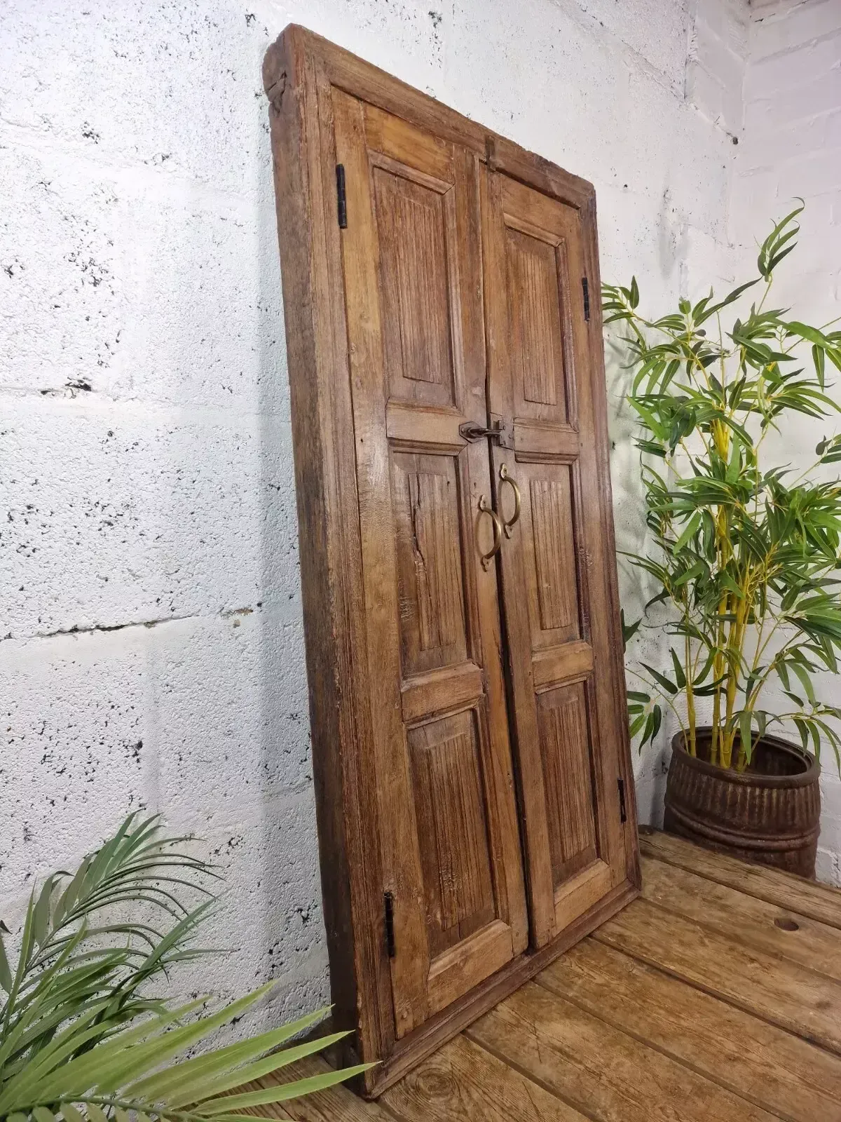 Large Antique Indian Colonial Solid Wooden Window Shutters Wall Garden Mirror photo Home Fixtures