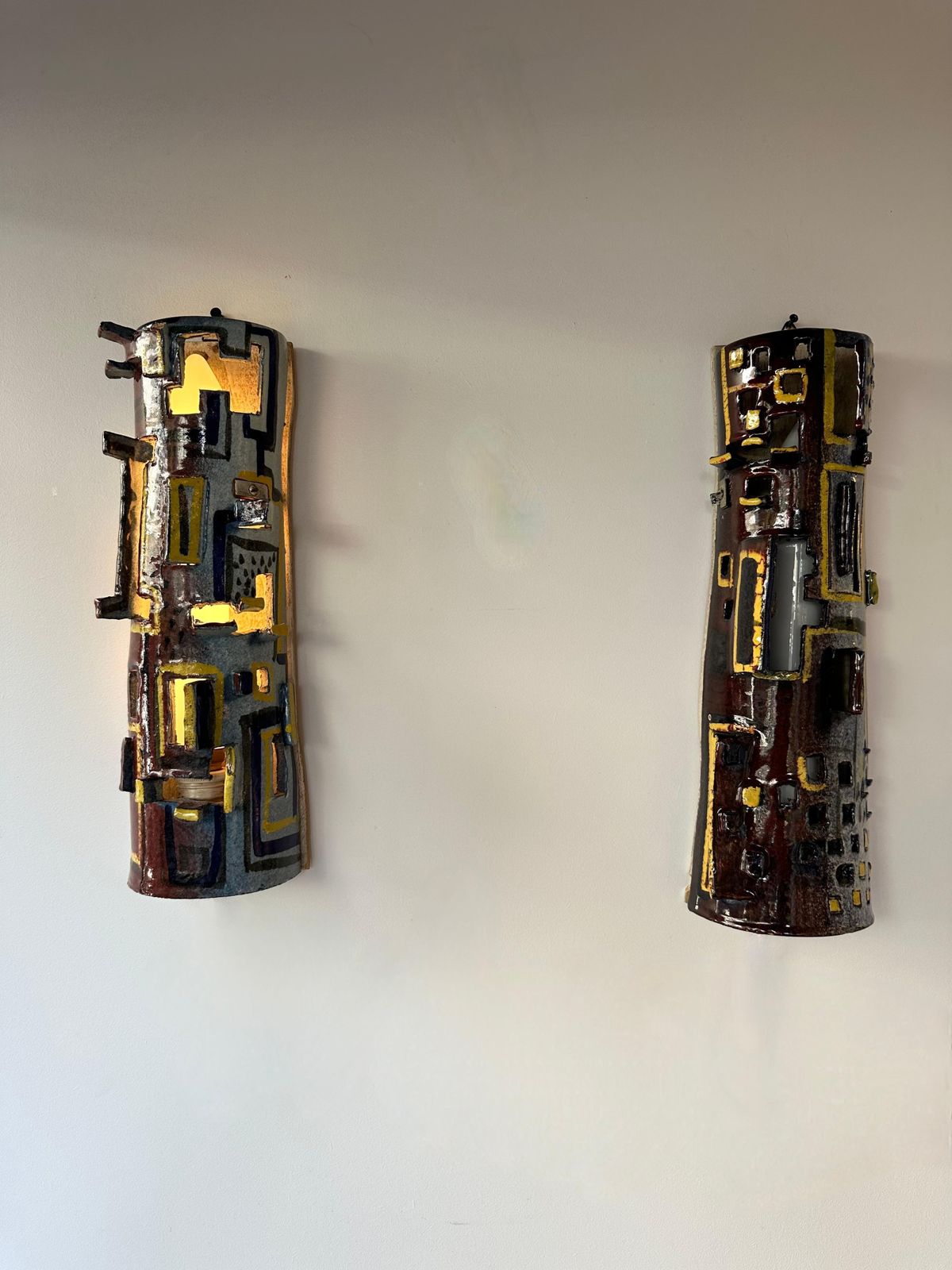 Pair Of Sconces Ceramic Enameled Sculpture. Italy, 1960s photo Art